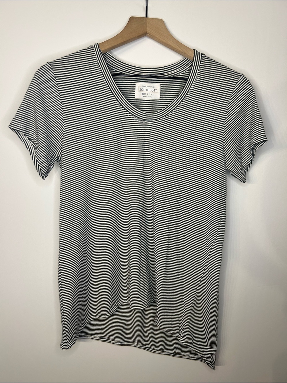 Southcott Women’s Short Sleeved Striped Asymmetrical Tee, Size 0 (XS)